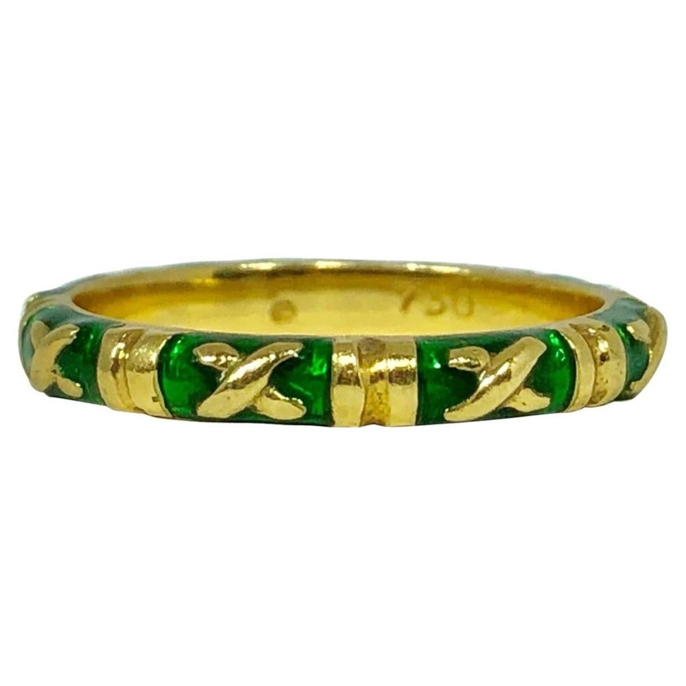 Hidalgo 18 Karat Gold Green Enamel Stackable Band
